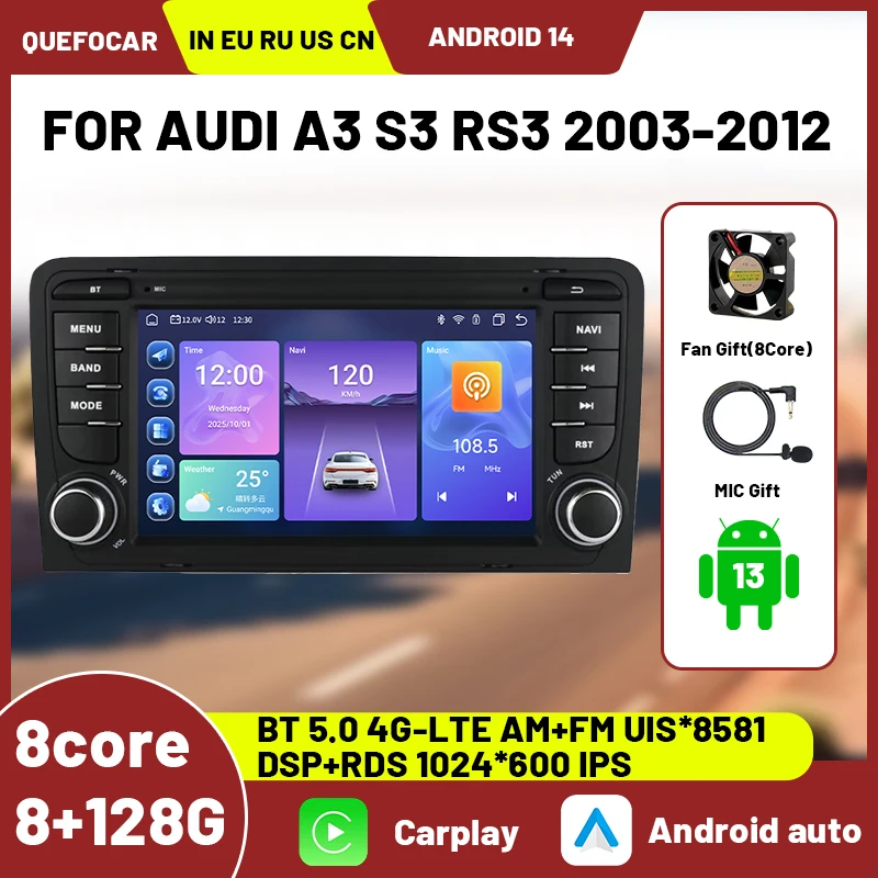 

Suitable for Audi RS3 Sportback A3 8P S3 2003-2012 car multimedia video player GPS navigation head unit Carplay and 4G network