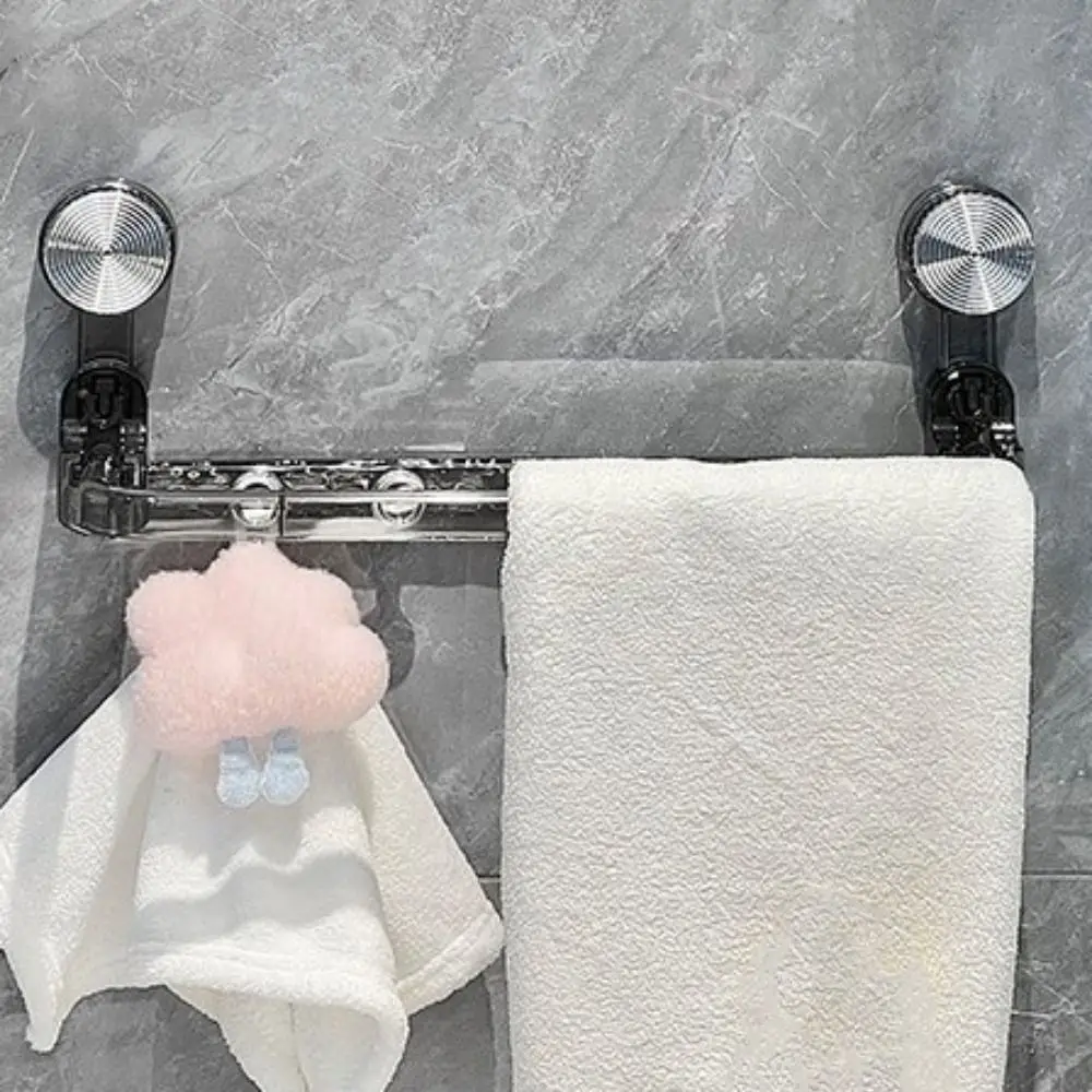 Plastic Suction Cup Storage Rack Wall Mounted Punch Free Towel Storage Rack with Hooks Space Saving Towel Bar Bathroom