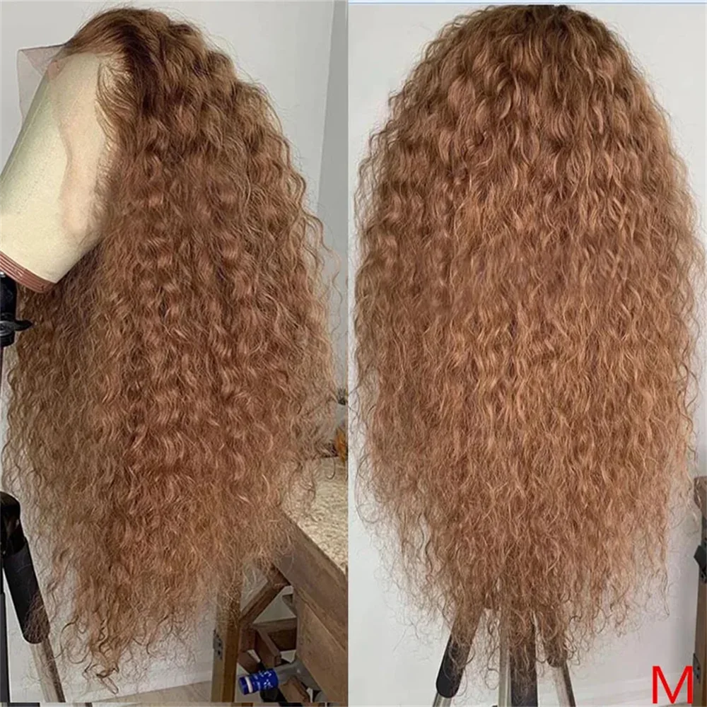 

Kinky Curly 180Density Soft Brown Color 26“Long Lace Front Wig For Black Women Babyhair Synthetic Heat Resistant Glueless Daily