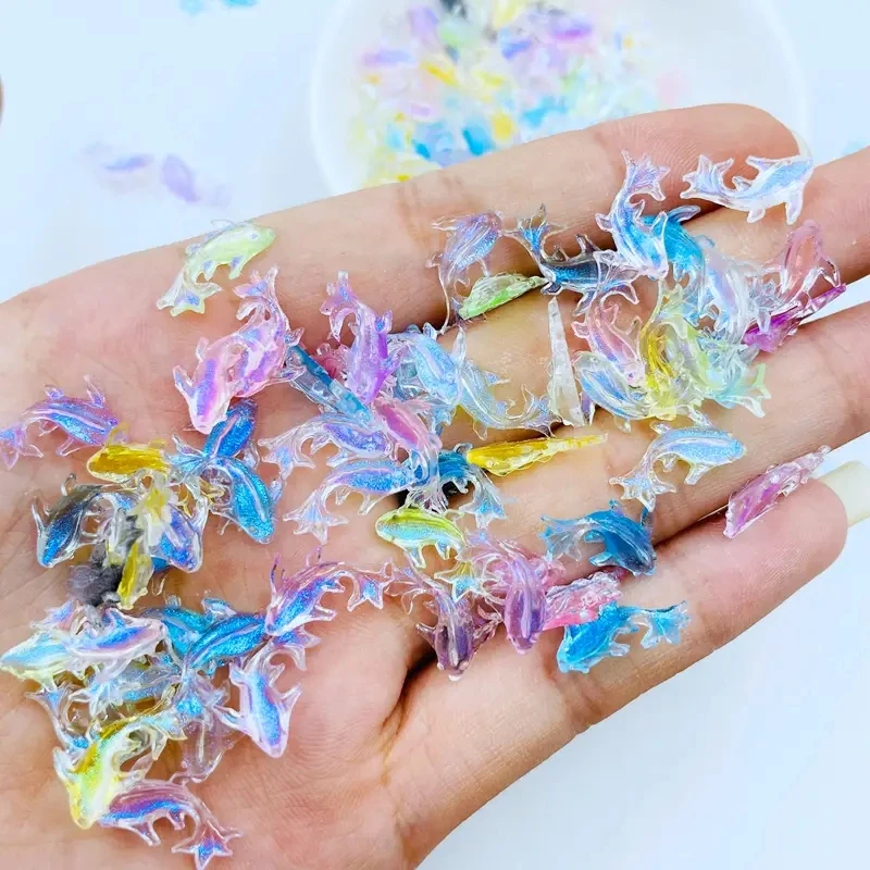 20pcs 3D Kawaii Resin Mixed Fish Nail Art Decorations Cartoon Ice Transparent Rhinestones Nail Charms Accessories Press on Nails