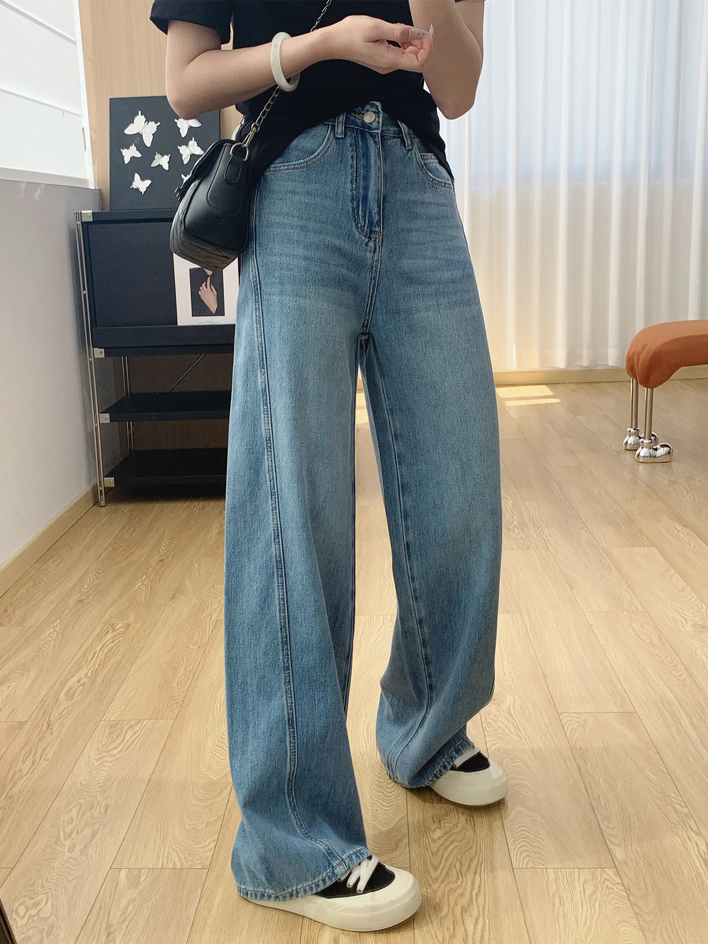 

Джинсы женские с высокой талией, драпировкой и эффектом утяжки, прямые, широкие, в пол, весна-лето