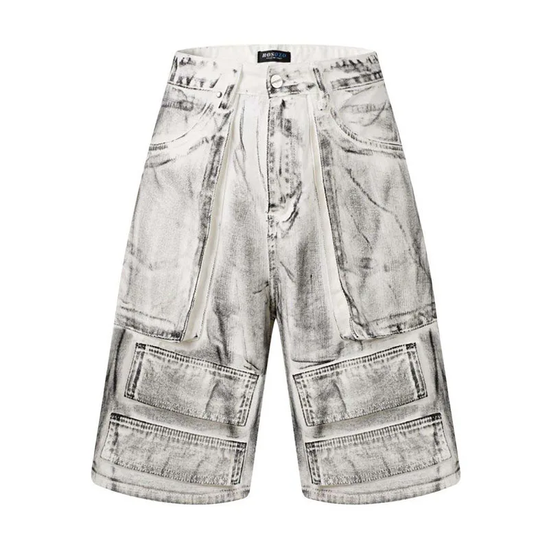 

Hi Street Graffiti Printed Denim Shorts Printed Streetwear Washed Jeans Shorts For Male Multi Pockets