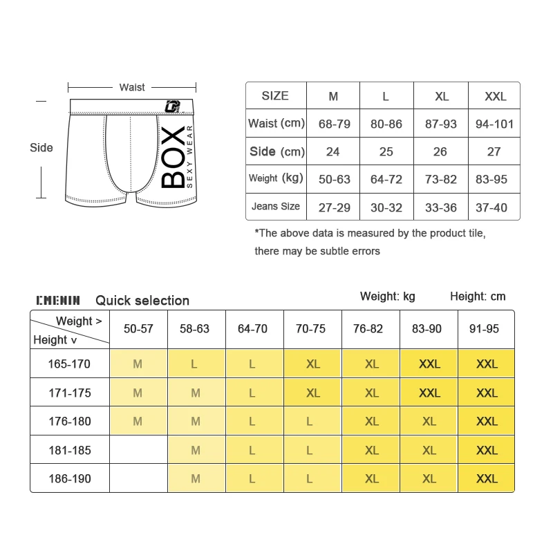 CMENIN Cuecas Macias Masculinas, Boxers de Algodão, Roupa Íntima para Homens, Respirável, OR212, 4 Peças