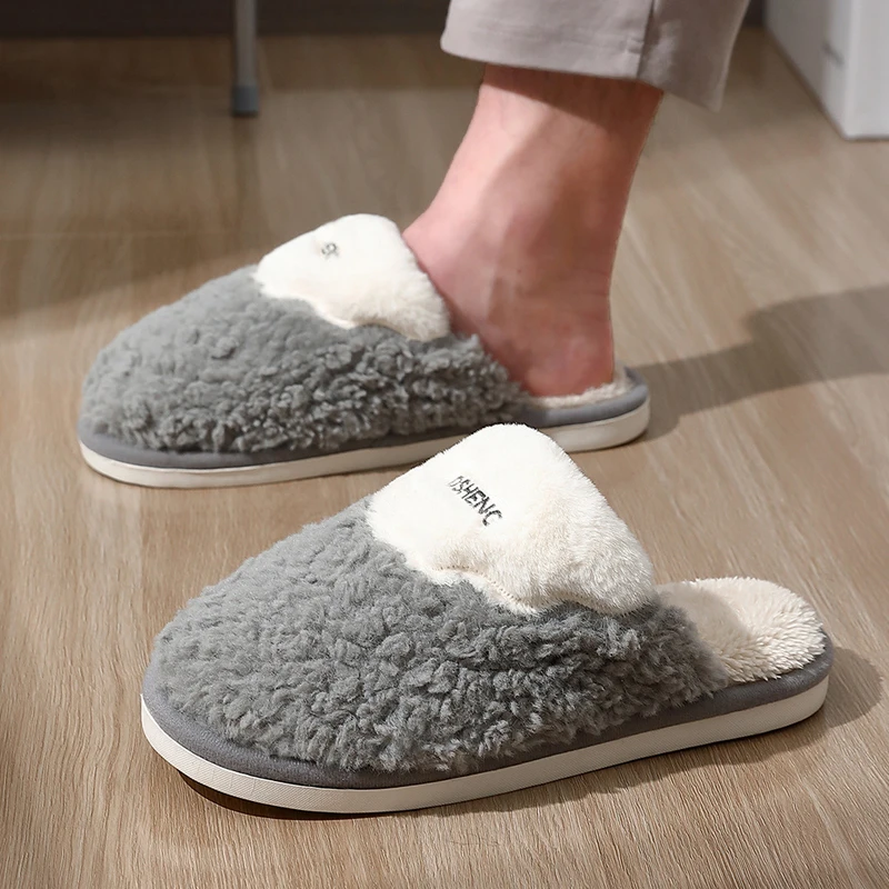 

Home Fuzzy Slipper Women Winter Warm Fur Contton Plush Non Slip Grip Indoor Lazy Female Floor Shoe Flat Furry Male Men Footwear