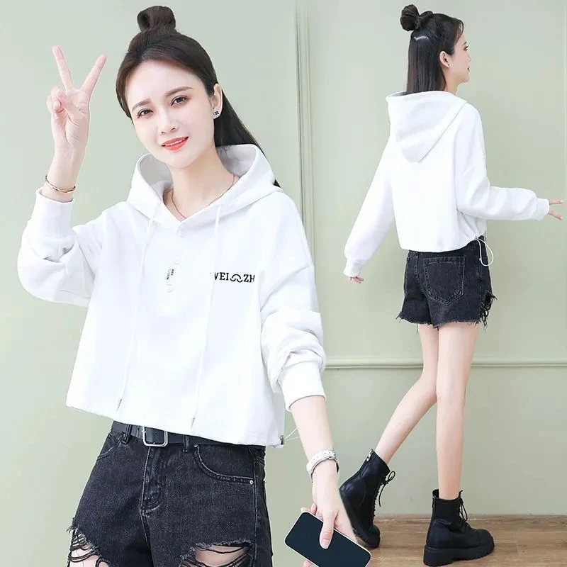

Fashion Button Letter Embroidery Hoodies Sweatshirts Female Clothing 2024 Autumn Winter New Loose Korean Tops Casual Sweatshirts