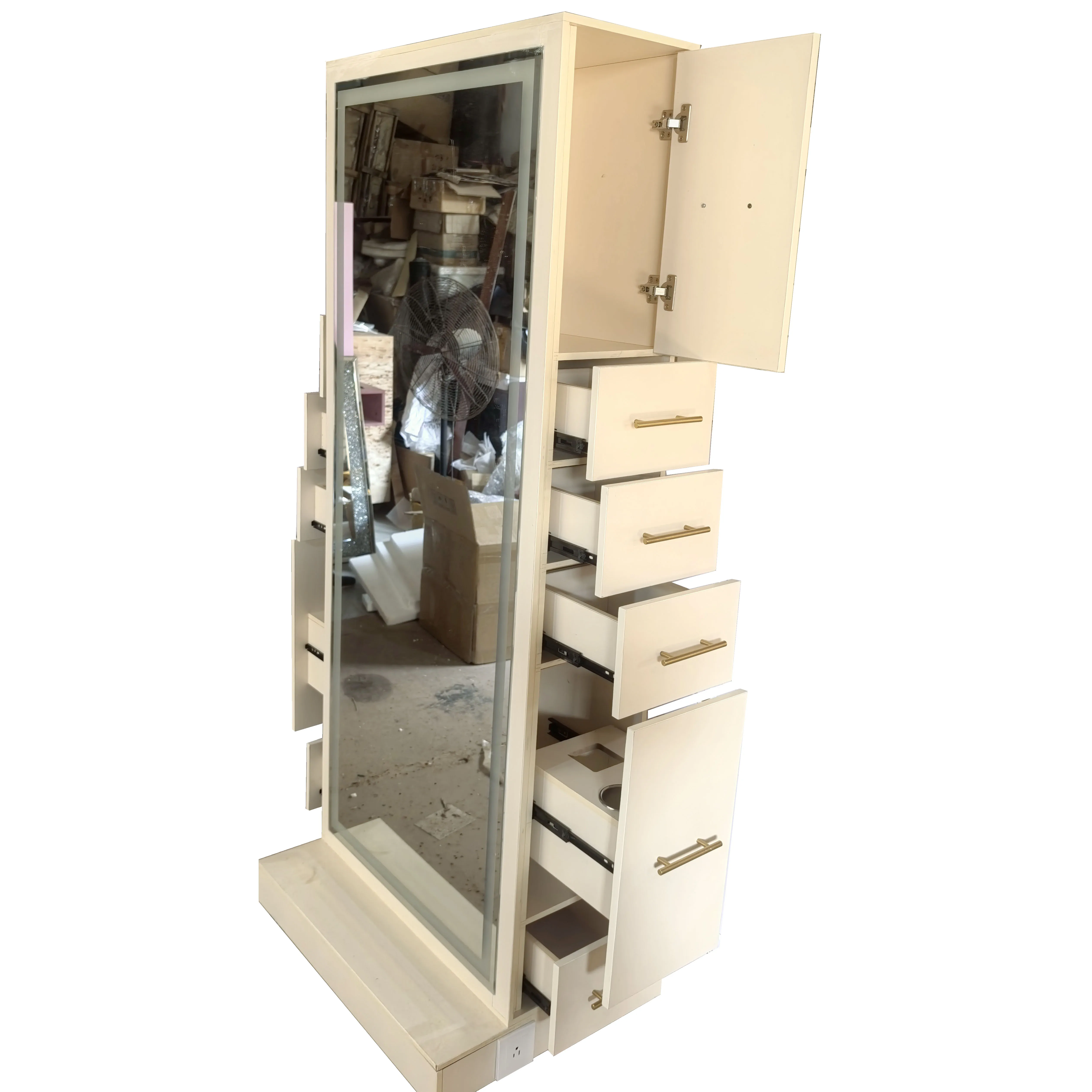 

French Light Emitting Diode Blonde Hair Salon Mirror Station Cheap Styling Station Color