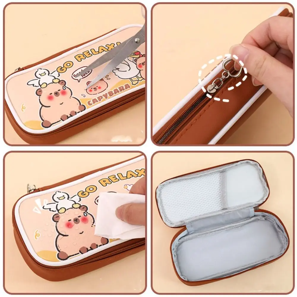New PU Capybara Pen Bag Cute Large Capacity Cartoon Capybara Pencil Bag Capybara Pen Box Student Stationery Stationery Box