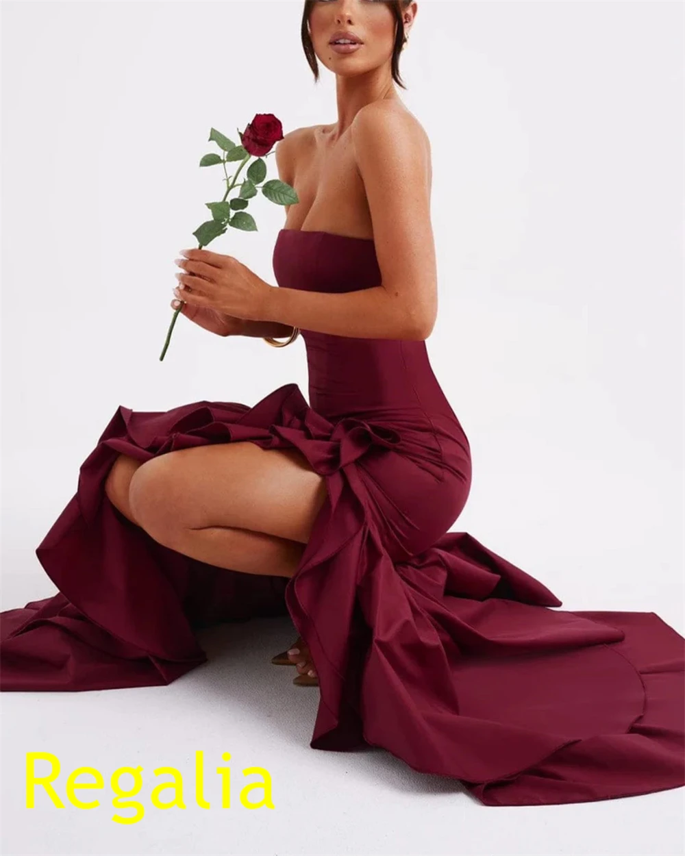 

Customized Mermaid Modern Burgundy Jersey Evening Dress Formal Strapless Homecoming Dresses Fashion Special Occasion Gowns