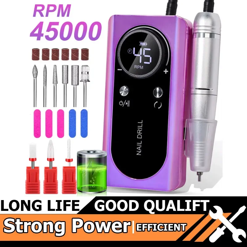 

Новая дрель для ногтей 45000 об/мин, перезаряжаемая электрическая портативная шлифовальная машинка для ногтей, пилка для гель-полировки ногтей, маникюрные инструменты