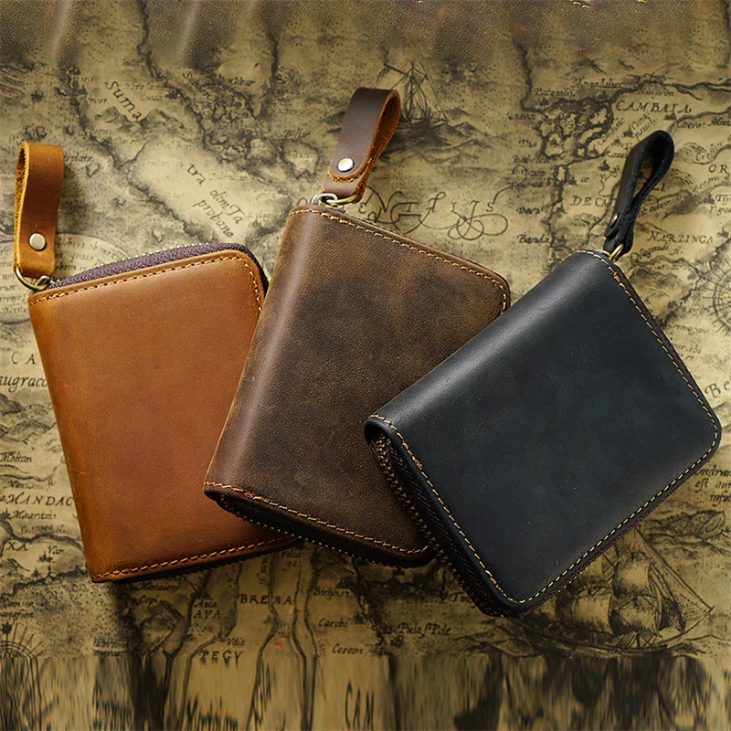 

PU Leather Card Holder For Men Zipper Card Wallet Purse For Male Carteras With Cardholders Solid Color Portable Woman Purse