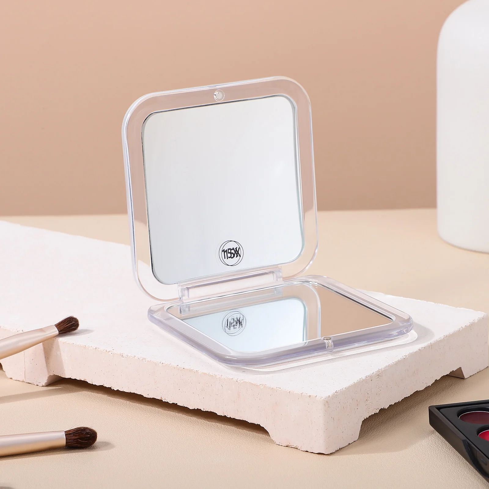 Espejo de maquillaje de viaje plegable compacto, Mini espejo de tocador portátil de bolsillo cuadrado pequeño con aumento