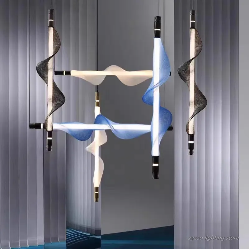 Designer Horizontal Led Pendant Lamp Dinning Room Net Light Nordic Long Tube PVC Light Home Decor Foyer LED Kitchen Island Light