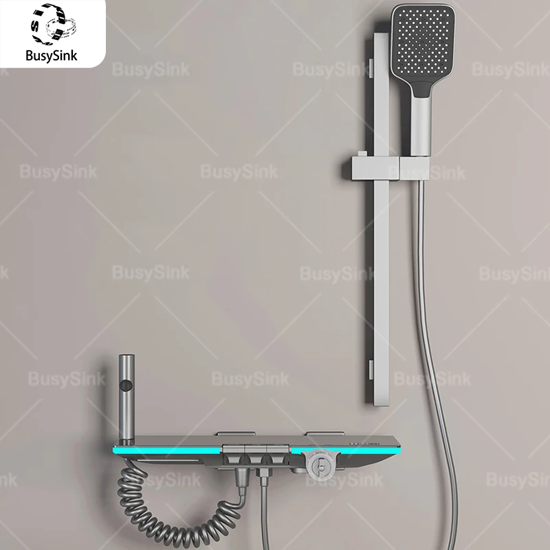 

Душевая система в разделенном стиле для туалета, набор горячей и холодной воды, клавиши фортепиано, окружающее освещение, бытовой душевой набор для ванной комнаты под давлением