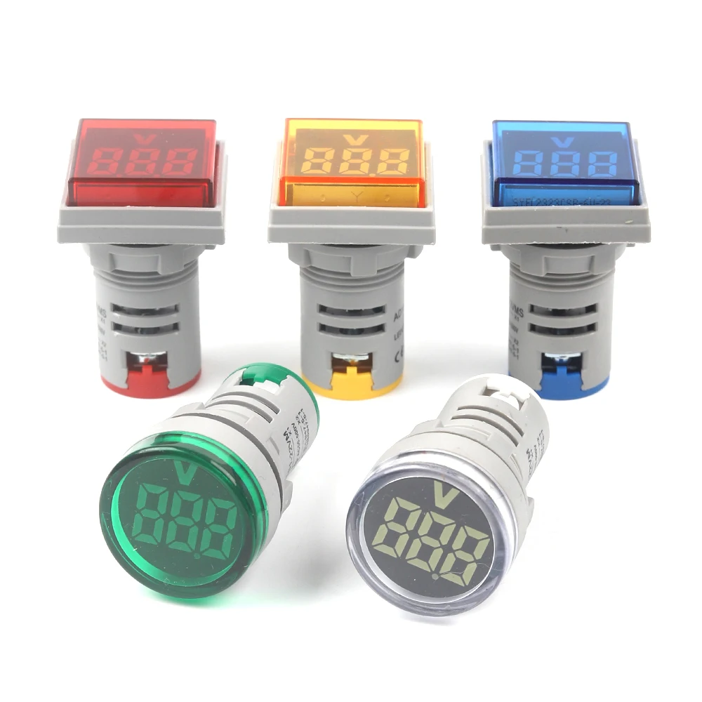 

22mm AC 20-500V Round Square Digital Voltmeter Volt Voltage Tester Meter Monitor Power LED Indicator Pilot Lamp Light