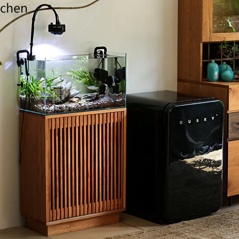 WL log wind bottom cabinet living room medium floor ecological landscaping full set of native fish tank