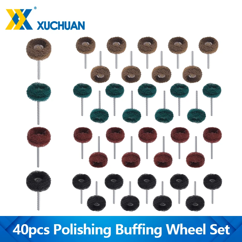 40pcs Mini Drill Abrasive Brush Nylon Buffing Polishing Wheel Sanding Head 3mm Shank 120/180/320/400 Grit For Dremel Rotary Tool