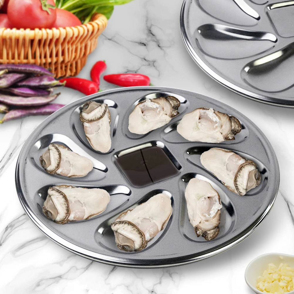 

Stainless Steel Seafood Plate Oyster Platter Escargot Baking Pan Roasting Tray Kitchen Serving Dish Snail Plates Microwave Safe