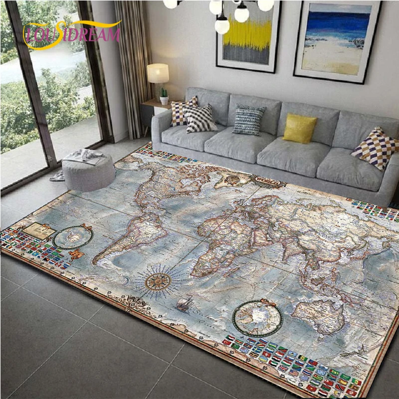 Retro navigation Map Pattern Decort Area Rug Modern House Living Room Floor Mat Bedroom Carpet Art Poster Mat Fans Gift Alfombra