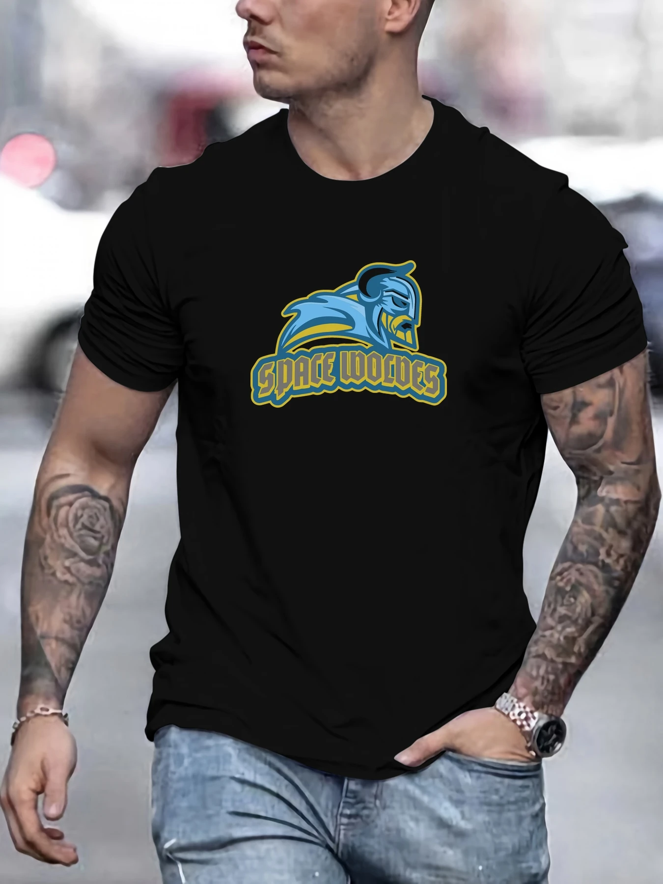 

Male Space Werewolf Pattern Summer Casual Crew Neck Short T-Shirt
