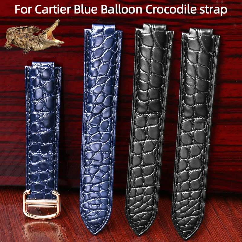 Ремешок для часов Cartier Blue Balloon из кожи крокодила, размеры 14-8 мм, 16-8 мм, 18-11 мм, 20-12 мм, 22-14 мм, для мужчин и женщин, цвета: черный, коричневый, синий.