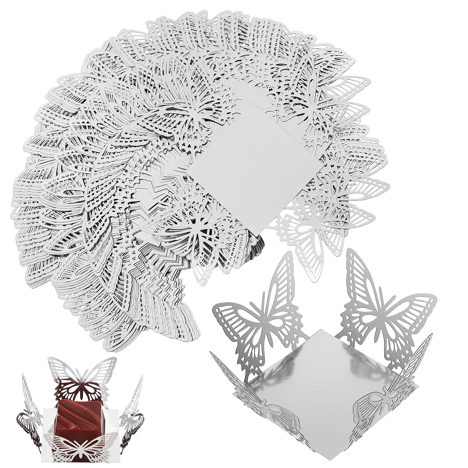

50 pcs Cupcake Liners Paper Truffle Wrappers Silver Butterfly Shape Dessert Bake Party Supplies Chocolate Packaging