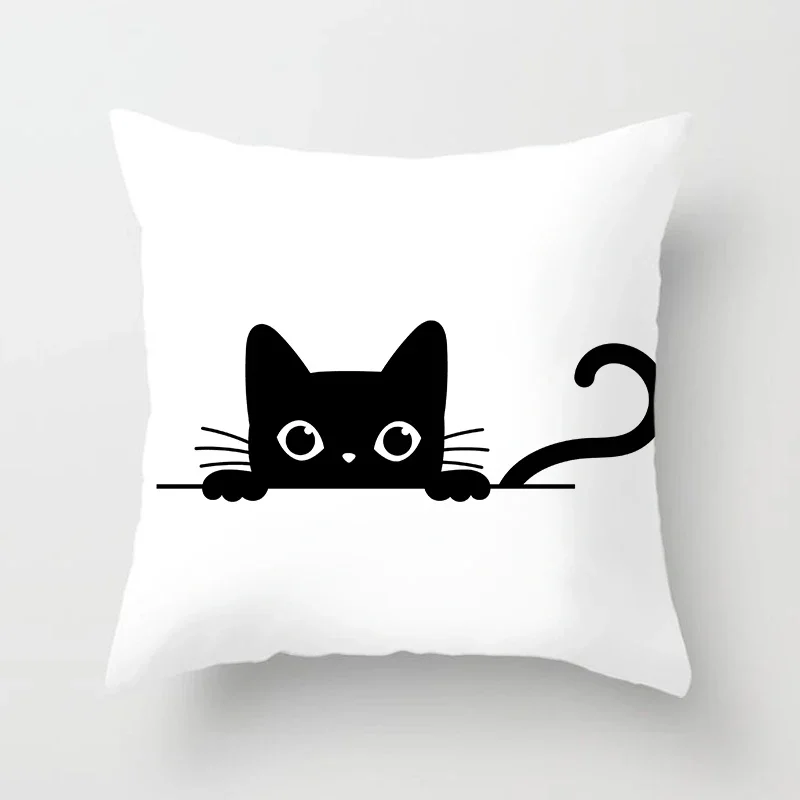 Skull Cat Black  Home Decor Cushion Cover Naughty  Sofa Car Decoration 45x45cm Pillowcase Square Polyester