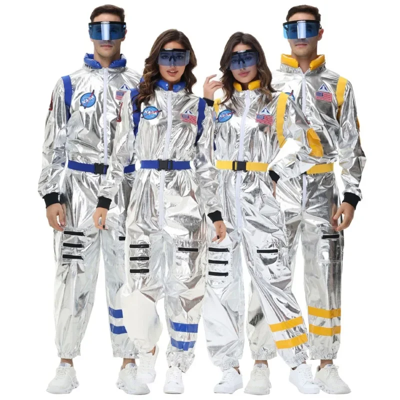

Adult Silver Astronaut Costume Men Women Spaceman Outfit Role Play Fancy Party Couples Space Suit Dress up Robot Uniform Suit