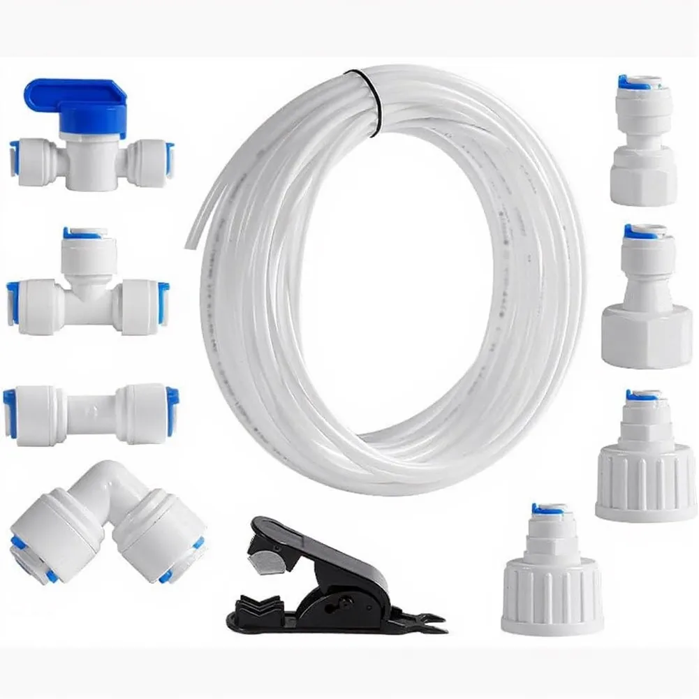 Plastic Refrigerator Water Pipe Kit 15M White Tubing with Quick Connect Fittings for Fridge RO System Ice Maker