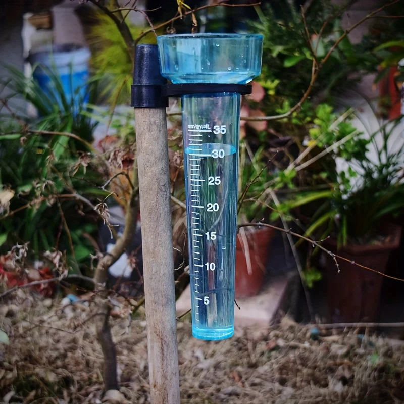 1pc Outdoor Rain Gauge With Black Clip-On Stand Eavy Duty Polypropylene Rainfall Recorder Portable Rain Gauge Tool