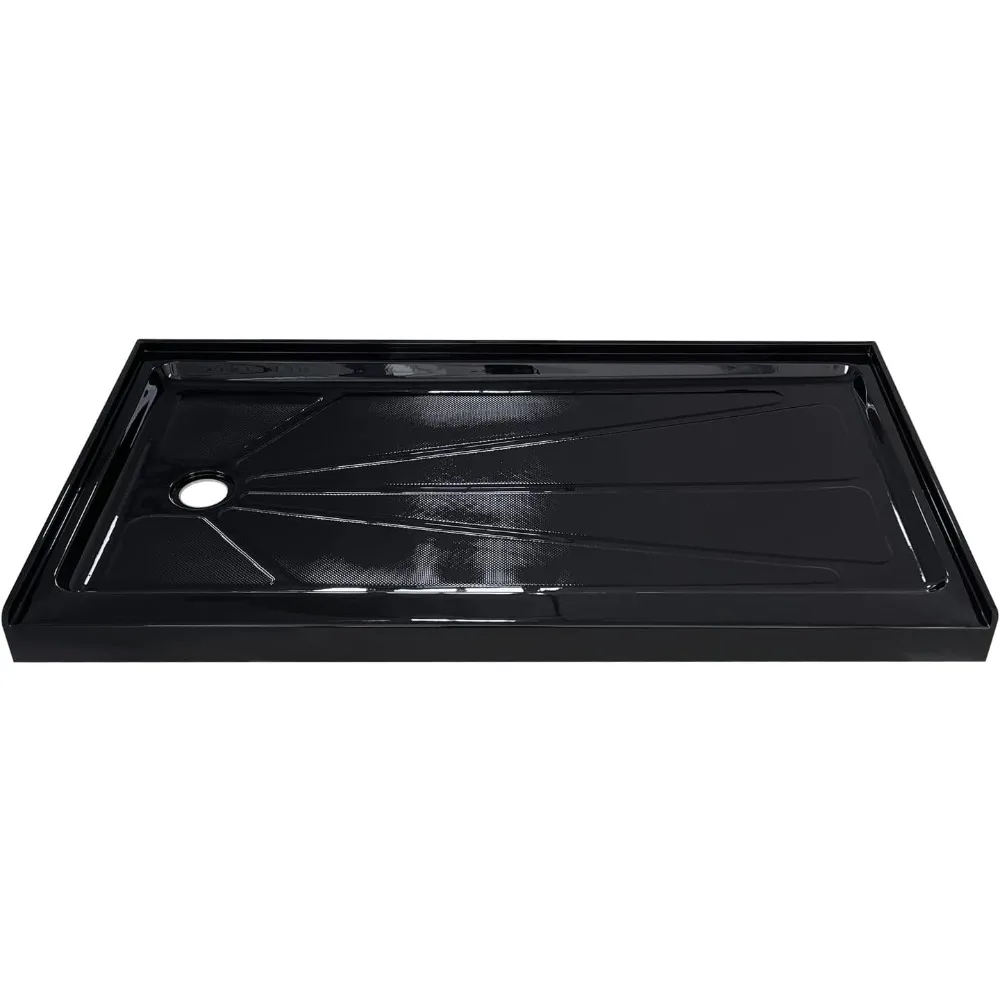 Left Drain Shower Base, Single Threshold Shower Pan with Slip Resistant Textured Surface, Black 60 in. L x 30 in. W