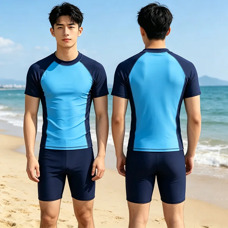 Short Sleeve Swimsuit Man Shirt+Shorts Swimwear High Waist Sailing Clothes Drysuit Plus Size Bathing Suits Rashguard Korean