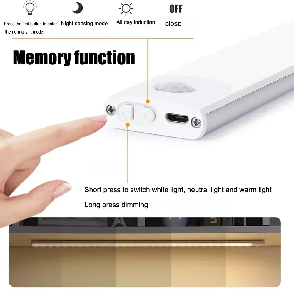 Xiaomi Night Light Motion Sensor Wireless LED USB Rechargeable Wall Lamp 3 Colors Dimming Night Lamp Decoration Bedroom Cabinet