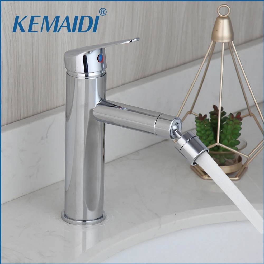 

KEMAIDI Chrome Finished Bidet Faucet Bathroom Deck Mounted Basin Sink Faucets Mixer Tap Hot And Cold 360 Swivel Spout Taps