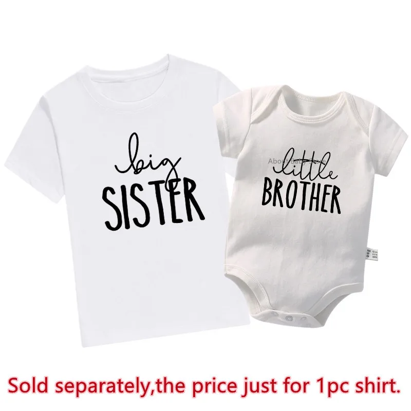 New Big Sis Lil Bro Sibling Shirts Cotton Family Matching Brother Sister Outfits Black Kids Tees Tops Baby Romper Birthday Gifts