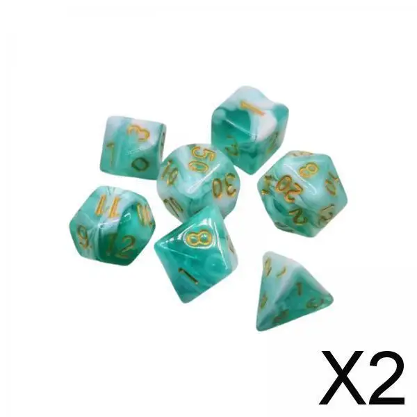 2x7x Acrylic Polyhedral Dices Bicolor for Activities Camping Table Games Green