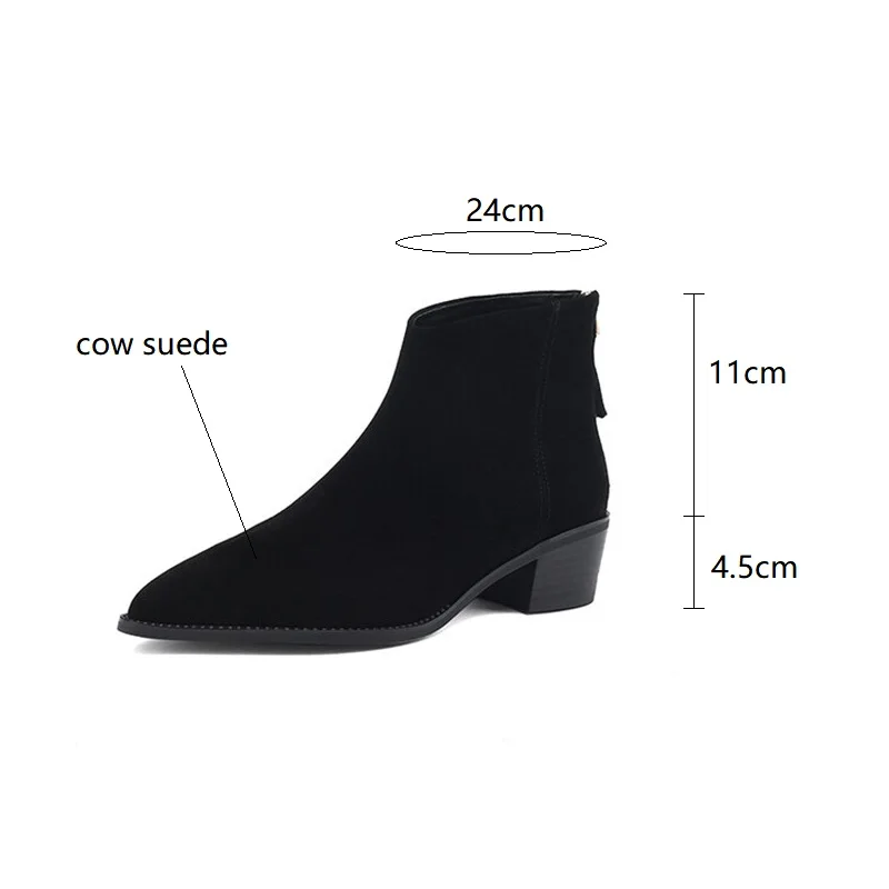 New Autumn Cow Suede Women Boots Pointed Toe Chunky Heel Boots for Women Winter Boots Women Versatile Ankle Boots Zapatos Mujer