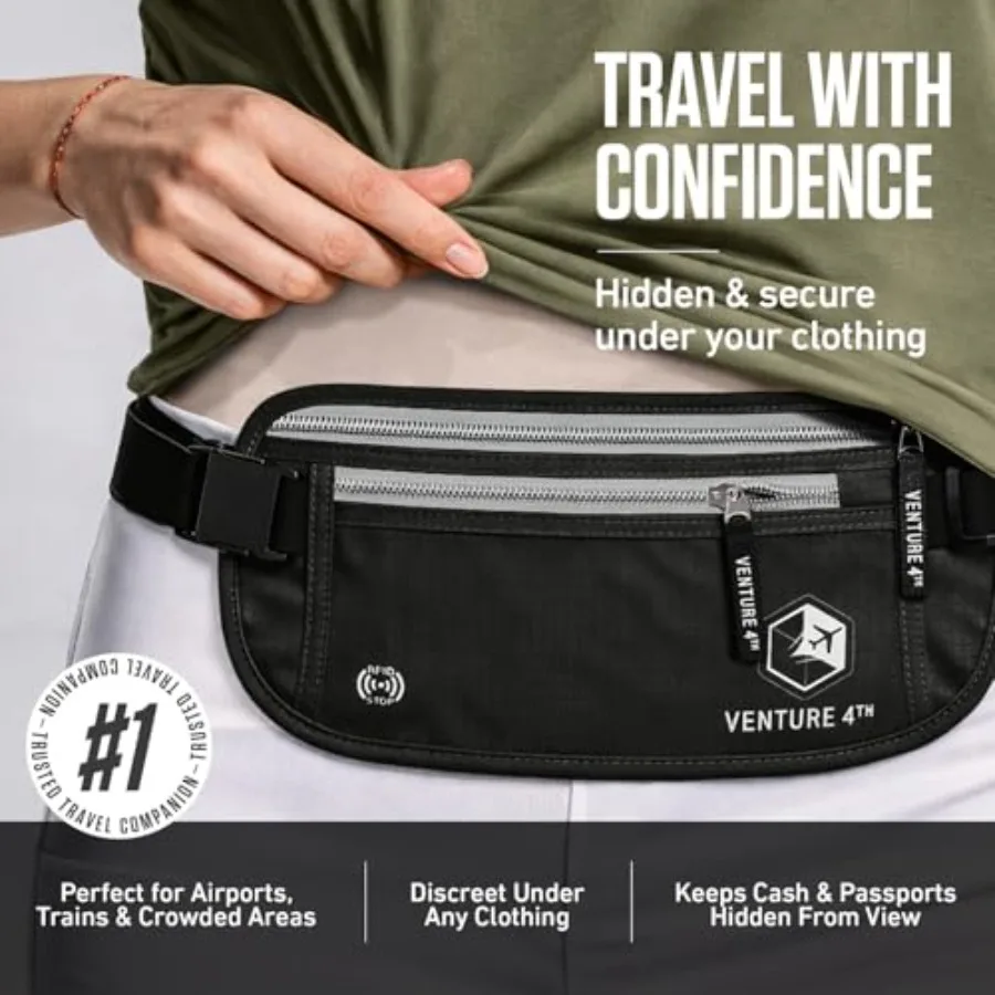 Money Belt for Travel Slim Hidden Under-Clothes RFID Blocking Anti-Theft Passport Holder and Travel Wallet Pouch for Men and Wo view 4