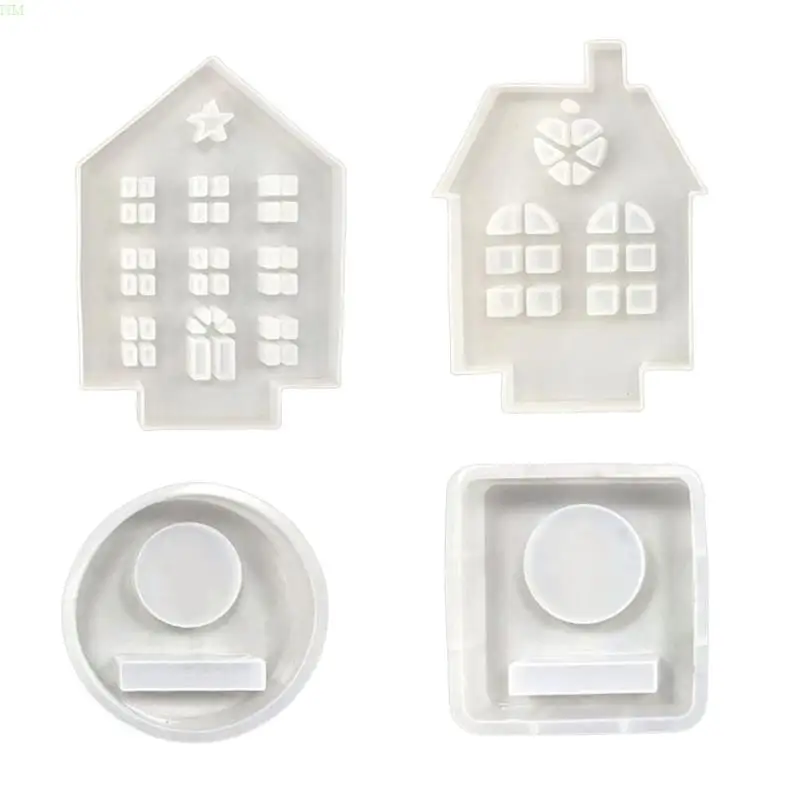 Gypsum Candlestick Silicone Mold Base Mould Hollow out House Holder Mold Ornaments Home Decorations Mould NM