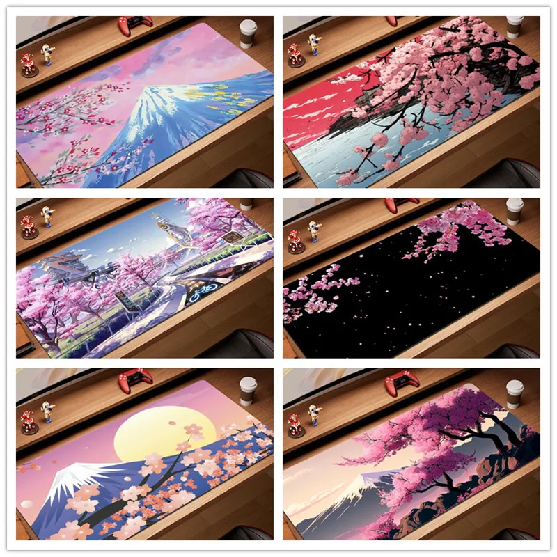Japanisches Kirschblüten-Mauspad, rutschfest, für Büro, PC-Halterung, Fuji-Mäuse-Pad, Gaming-Zubehör, Rastkante, großes Mauspad, Schreibtischunterlage