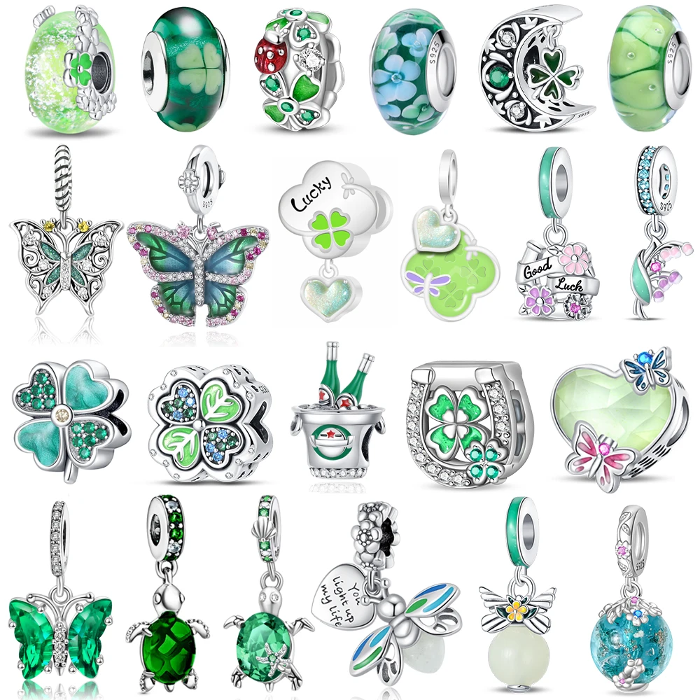 

Sparkling Butterfly & Green Palm Tree & Four Leaf Clover Dangle Charm Fits Pandora Bracelet Fine 925 Sterling Silver Beads Gift