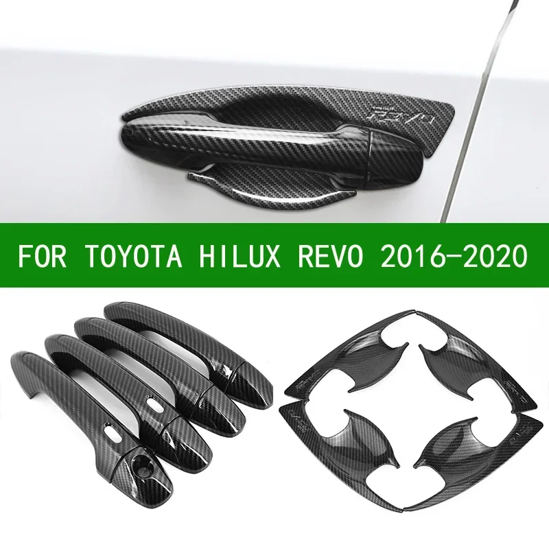 

black carbon fibre car Side Door Handle bowl cover trim For TOYOTA HILUX REVO Rogue Rocco Invincible 2016 2017 2018 2019 2020