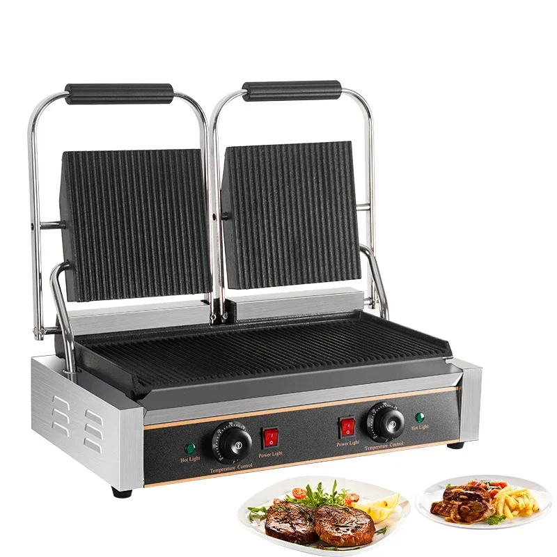 Stainless Steel 3600W，Double Pressure Cooker Table Top Griddles Cast Iron Panini Plate Grill Sandwich Electric Griddle.