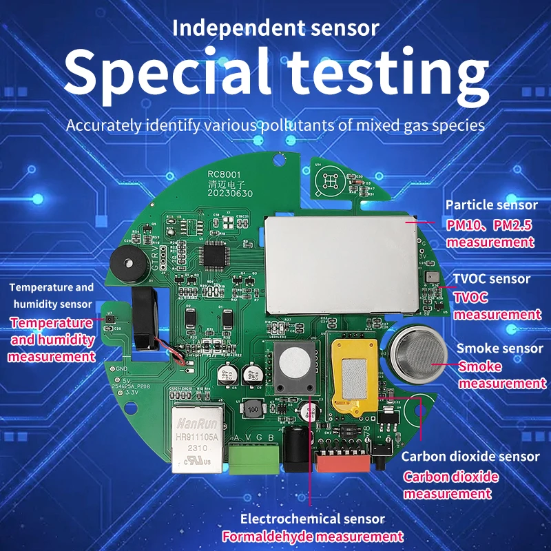 Sensore rilevatore di qualità dell'aria interna 8 in 1 PM2.5 Formaldeide PM10 CO2 Gas TVOC Sensore di temperatura e umidità dell'aria di fumo UART