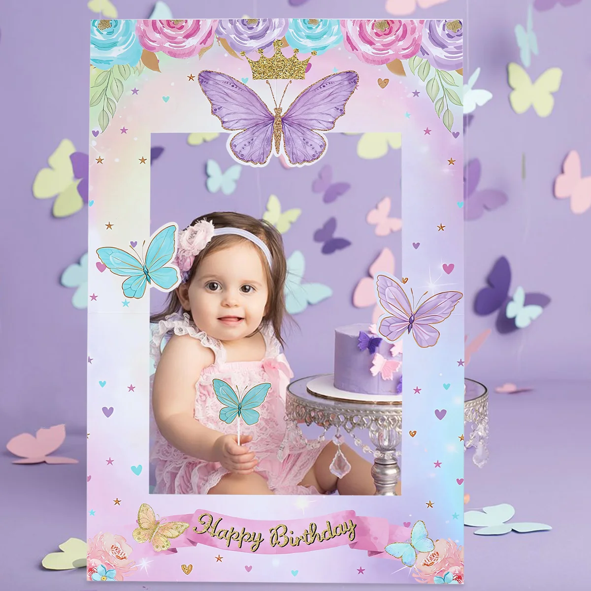 Pink Butterfly Birthday Tableware Backdrop, Happy 1st First Birthday Party Decorações, Crianças, Menina, Baby Shower