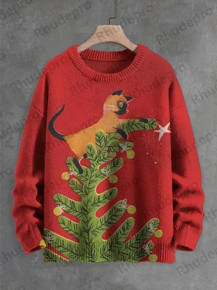 Men's Christmas Otter Drinking Hot Drink By The River Art Print Knit Sweatshirt Women For Men Sweater