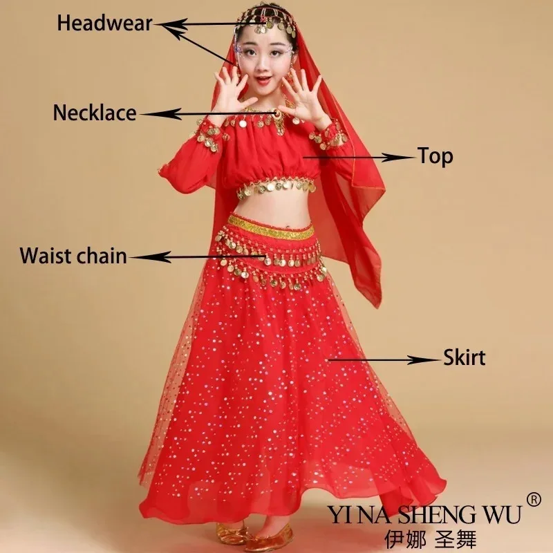 Fashion New style child belly dance Indian dance costume set Sari Bollywood children outfit belly dance performance clothes sets