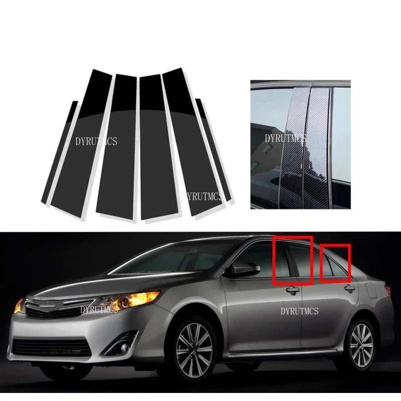 Glossy Black Pillar Posts Fit For Toyota Camry 2012 2013 2014 2015 2016 2017 Silver Carbon Door Side Window Moulding Trim Cover