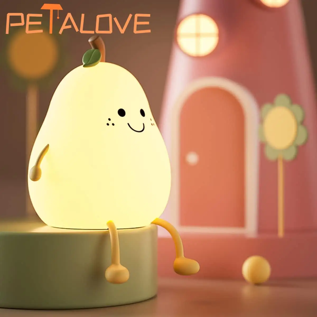 Lovely Mini Led Pear Silicone Lamp Pat Brightness Adjustment Soft Rechargeable Night Light for Kids Gift Room Decoration