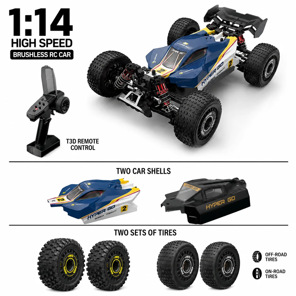 MJX Hyper Go 16213 1/16 RC Car Brushless Double-Shell Tire 4wd