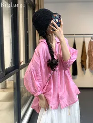 Summer Shirt Women Tops Casual Loose Pleated Ladies Blouses Pink Fashion Woman Shirt Tops 2023